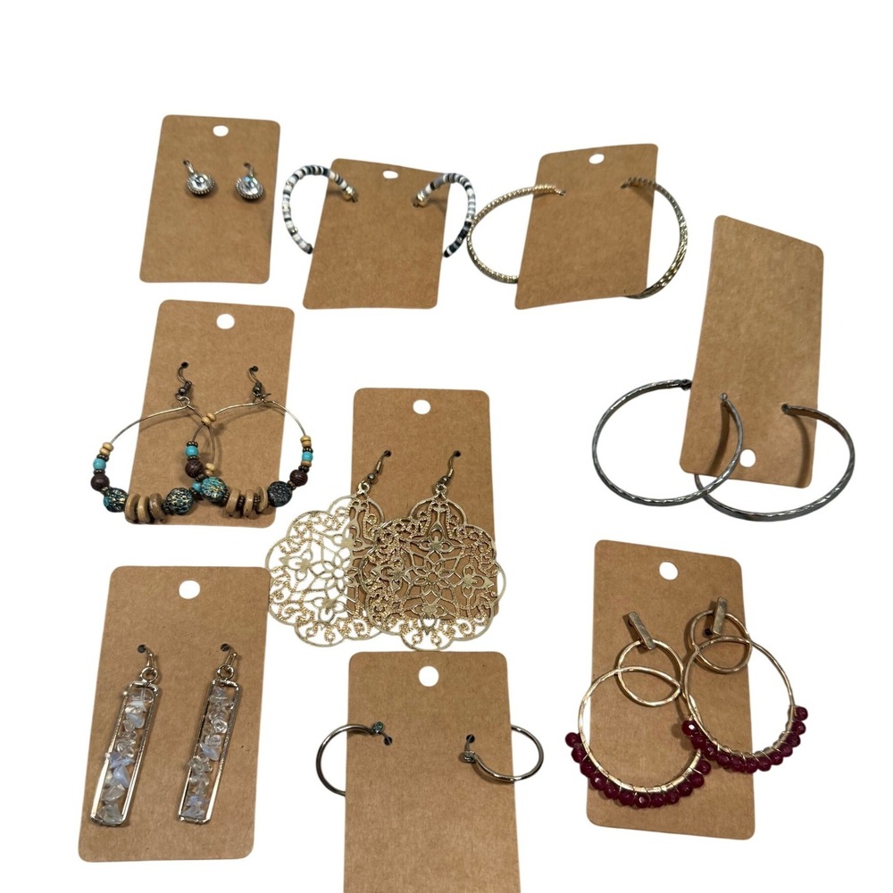 Womens Fashion Earring Lot 9 Pairs Boho Hoops Filigree Beaded Dangle Costume